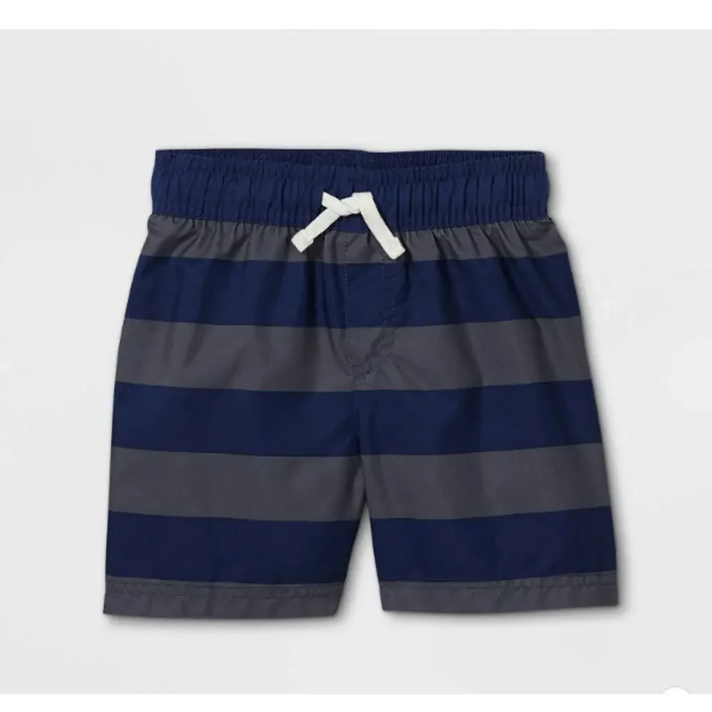 Cat & Jack Toddler Boys Gray Striped Swim Trunks Infant 18 Months UPF 50+